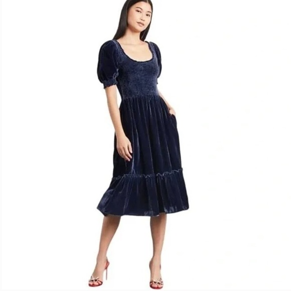 Hill House HomeLouisa Nap DressDark Blue Velvet Midi NWT ❤️ host pick ❤️
